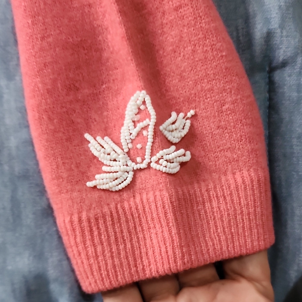 Original Vintage Chic Coral Embroidered Women's Cardigan Sz S/M - Picture 4 of 10